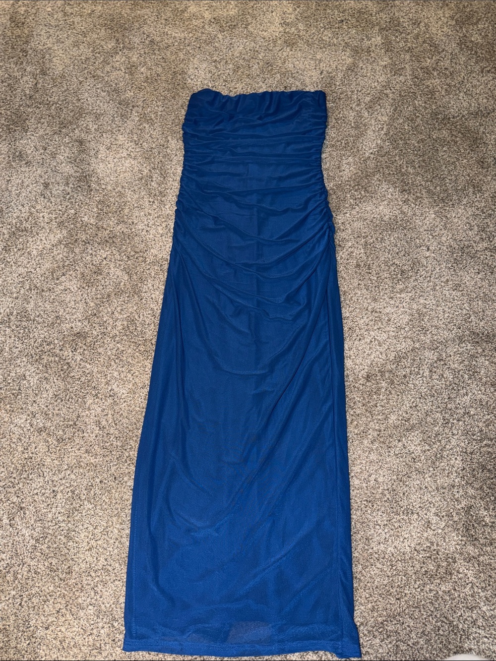 Lulu's Strapless Ruched Maxi Dress - Blue